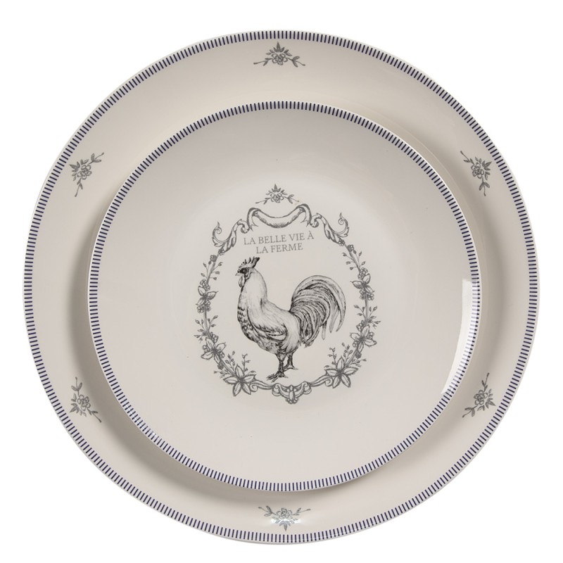 Clayre & Eef Piatto per la colazione Ø 20 cm Bianco Grigio Porcellana Gallo
