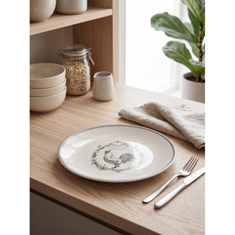 Clayre & Eef Piatto per la colazione Ø 20 cm Bianco Grigio Porcellana Gallo