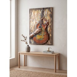 Clayre & Eef Quadro in metallo 80x120 cm Arancione Ferro Chitarra