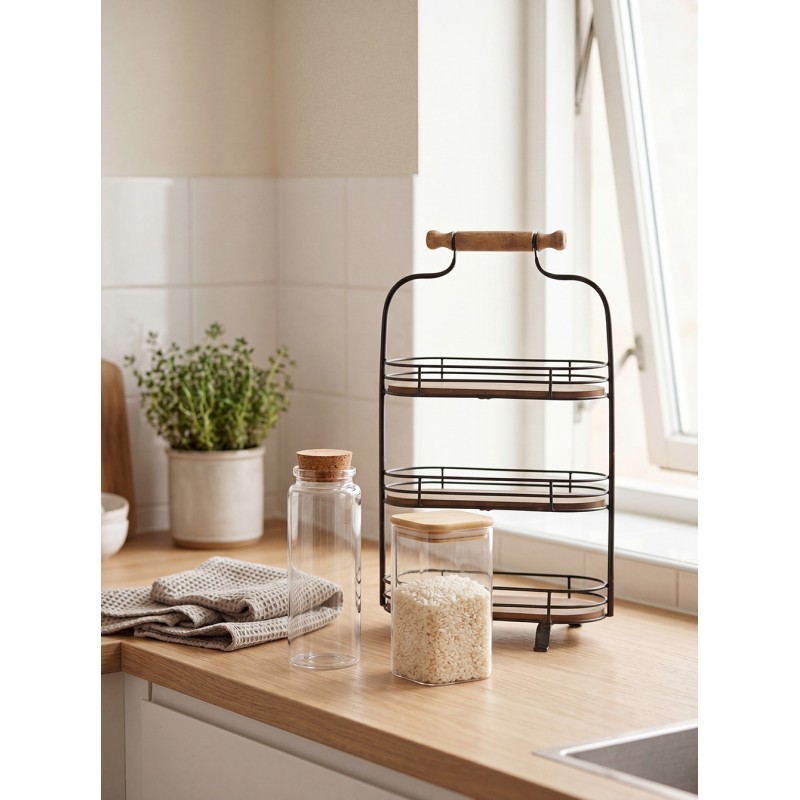 Clayre & Eef Etagère 3 laags 51 cm Zwart Bruin IJzer