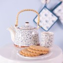 Clayre & Eef Theepot met Filter 700 ml Blauw Keramiek Bloemen