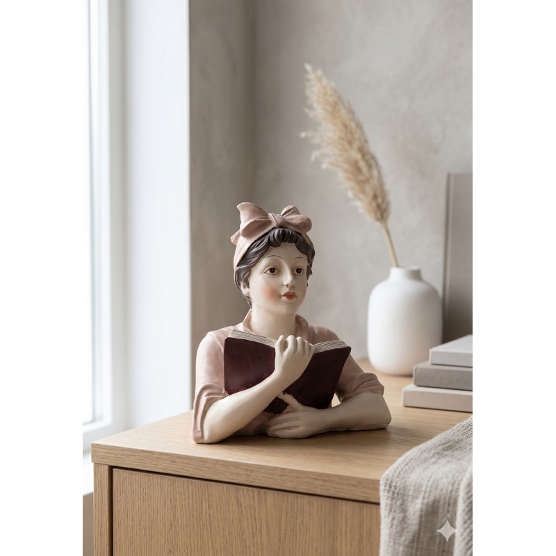 Clayre & Eef Beeld Vrouw 16x11x19 cm Beige Roze Polyresin