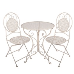 Clayre & Eef Set da bistrot Tavolo da bistrot Sedia da bistrot 3 pezzi Ø 60x74 / 50x40x92 cm Bianco Metallo
