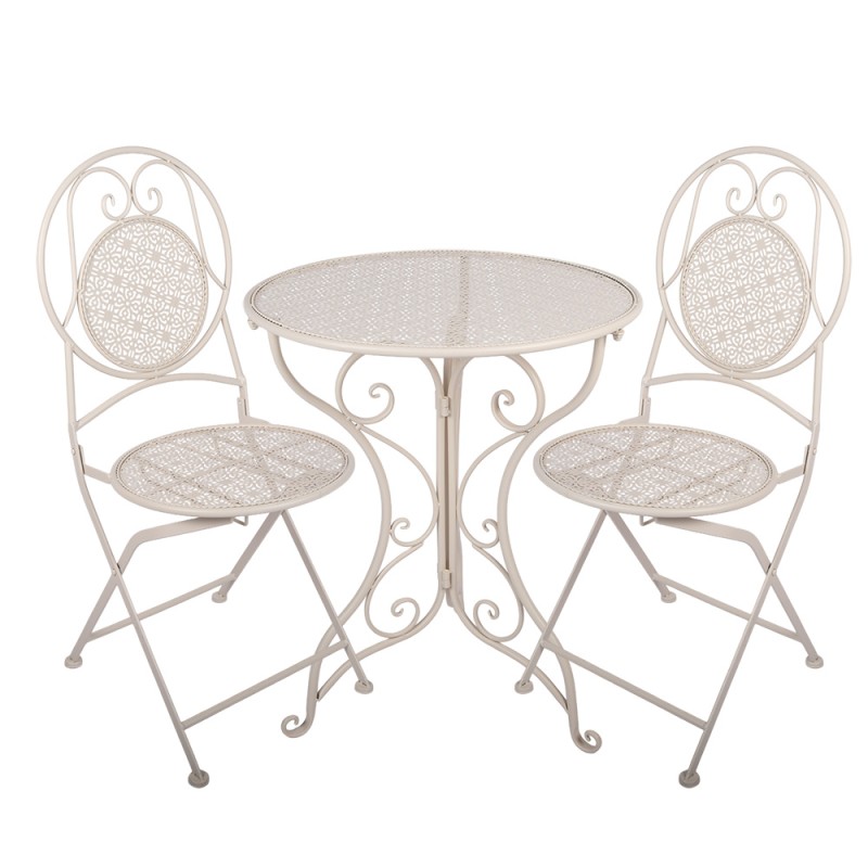 Clayre & Eef Bistroset Bistrotafel Bistrostoel 3-delig Ø 60x74 / 50x40x92 cm Wit Metaal