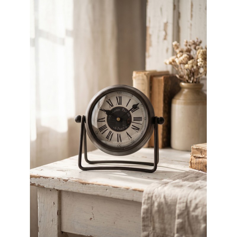 Clayre & Eef Orologio da tavolo 12x5x11 cm / 1xAA Marrone Metallo