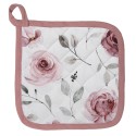 Clayre & Eef Pot Holder 20x20 cm White Pink Cotton Roses
