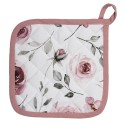 Clayre & Eef Pot Holder 20x20 cm White Pink Cotton Roses