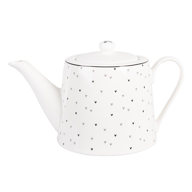 Clayre & Eef Theepot 1000 ml Wit Porselein Hartjes