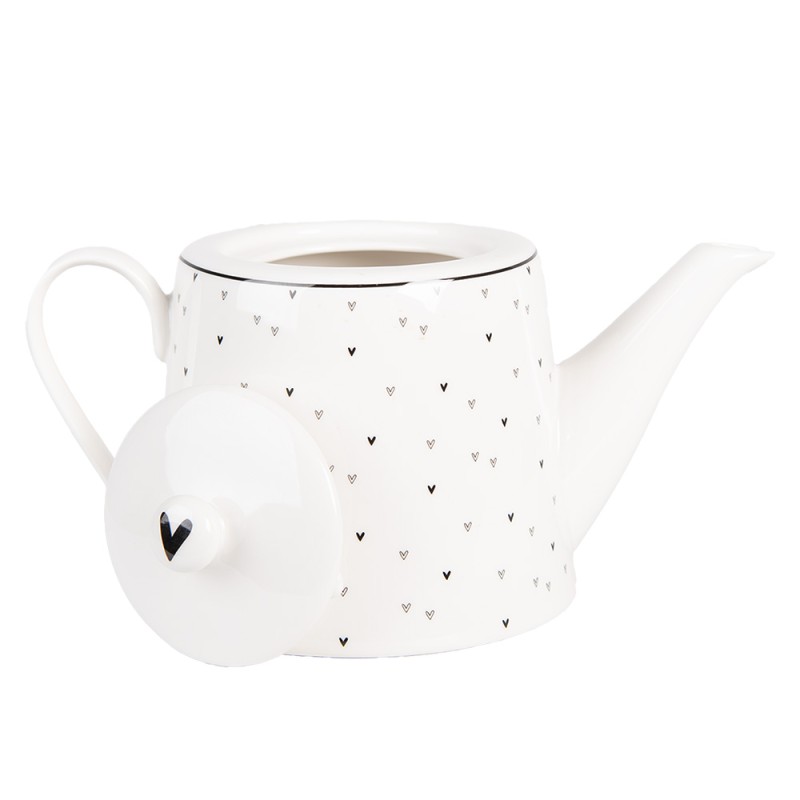 Clayre & Eef Theepot 1000 ml Wit Porselein Hartjes