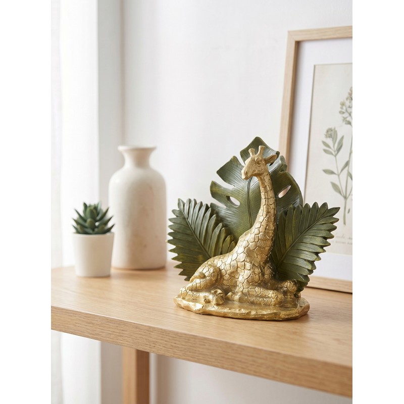 Clayre & Eef Figurine Girafe 19 cm Couleur or Vert Polyrésine
