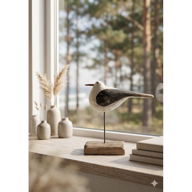 Clayre & Eef Image de décoration Oiseau 13 cm Blanc Noir Bois
