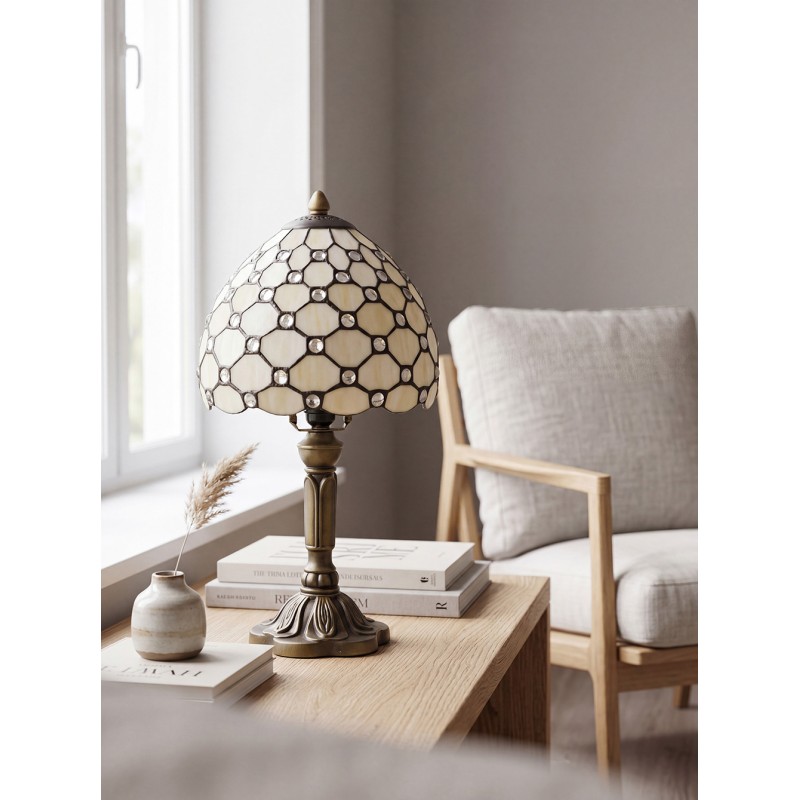 Lumilamp Lampe de table Tiffany Ø 20x38 cm Blanc Marron Verre