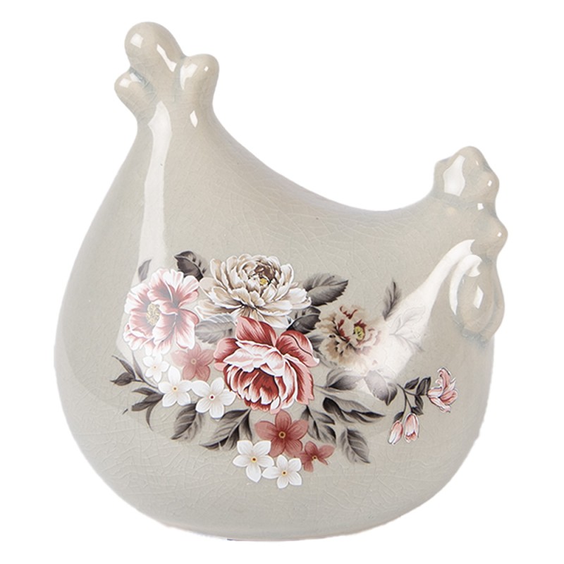 Clayre & Eef Decoratie Beeld Kip 12x11x13 cm Grijs Keramiek
