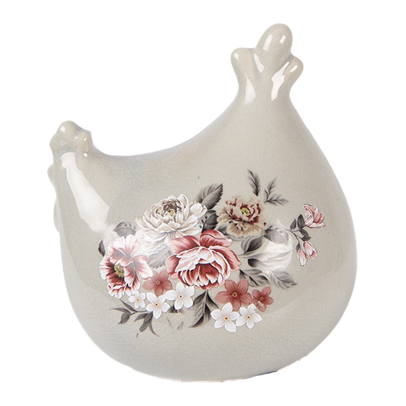 Clayre & Eef Decoratie Beeld Kip 12x11x13 cm Grijs Keramiek