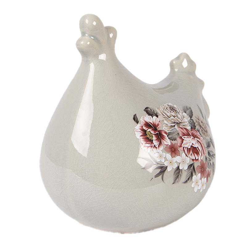 Clayre & Eef Decoratie Beeld Kip 12x11x13 cm Grijs Keramiek