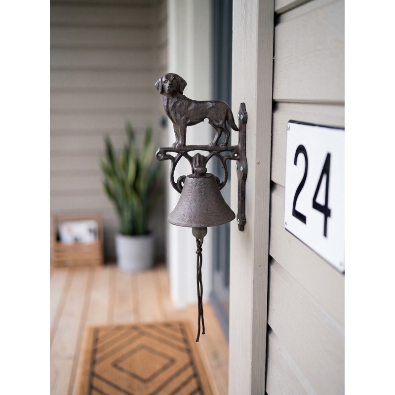 Clayre & Eef Sonnette ancienne Chien 14x14x24 cm Marron Métal