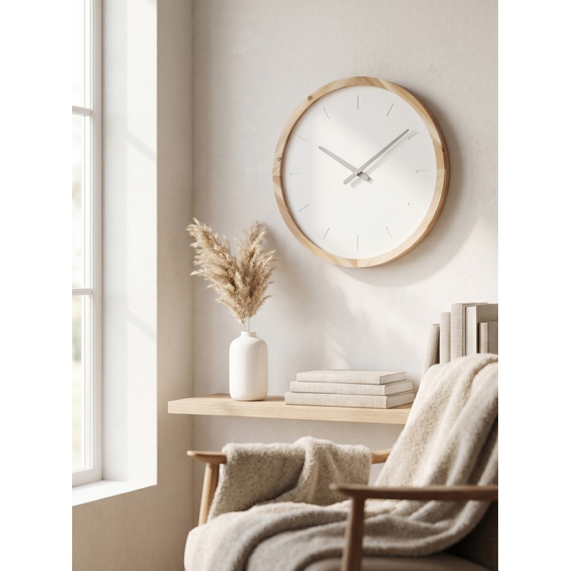 Clayre & Eef Wandklok Ø 50 cm Wit Bruin Hout