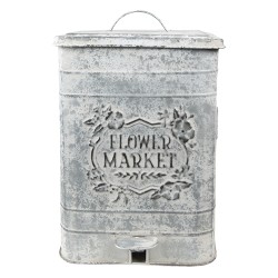 Clayre & Eef Poubelle à pédale 26x26x36 cm Gris Métal Fleurs