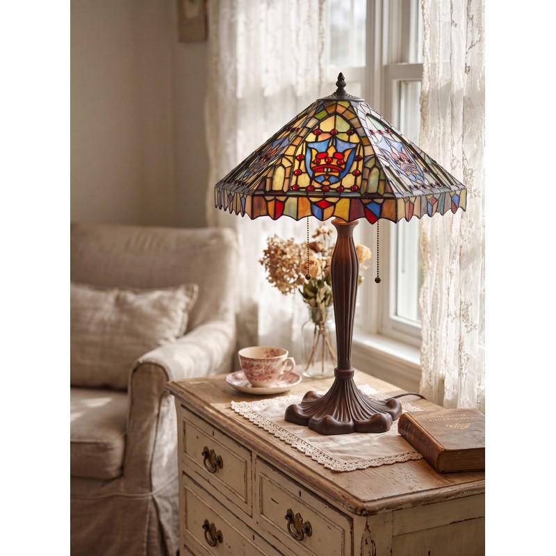 Lumilamp Lampe de table Tiffany Ø 47x60 cm Beige Bleu Verre