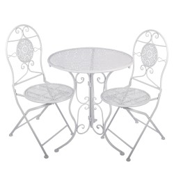 Clayre & Eef Set da bistrot Tavolo da bistrot Sedia da bistrot 3 pezzi Ø 60x70 / 50x40x93 cm Bianco Metallo