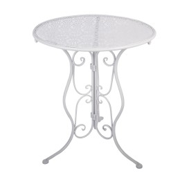 Clayre & Eef Set da bistrot Tavolo da bistrot Sedia da bistrot 3 pezzi Ø 60x70 / 50x40x93 cm Bianco Metallo