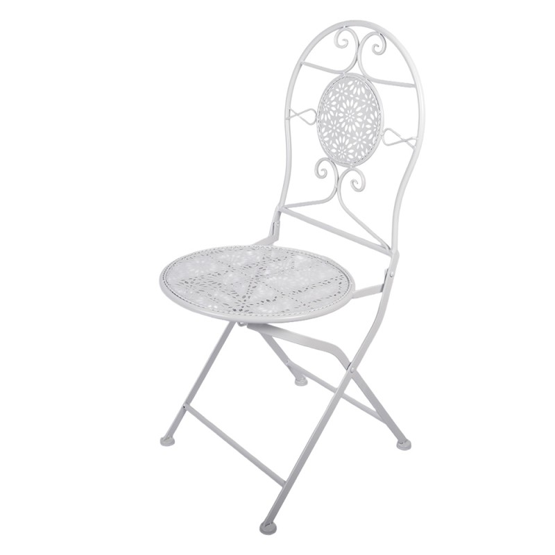 Clayre & Eef Bistroset Bistrotafel Bistrostoel 3-delig Ø 60x70 / 50x40x93 cm Wit Metaal