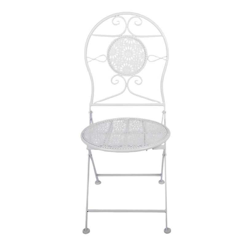 Clayre & Eef Bistroset Bistrotafel Bistrostoel 3-delig Ø 60x70 / 50x40x93 cm Wit Metaal