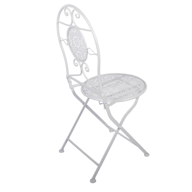 Clayre & Eef Bistroset Bistrotafel Bistrostoel 3-delig Ø 60x70 / 50x40x93 cm Wit Metaal