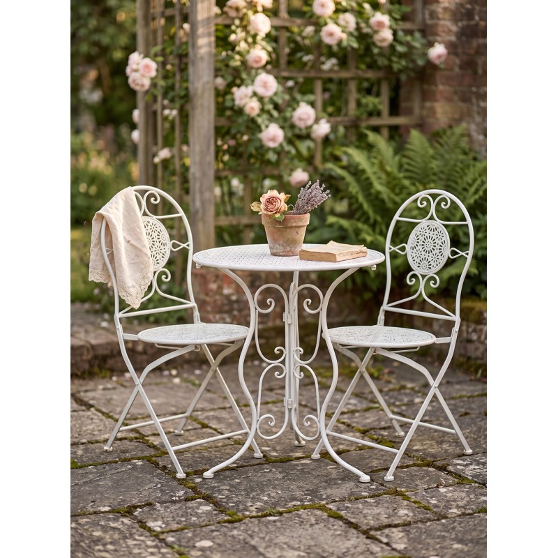 Clayre & Eef Bistroset Bistrotafel Bistrostoel 3-delig Ø 60x70 / 50x40x93 cm Wit Metaal