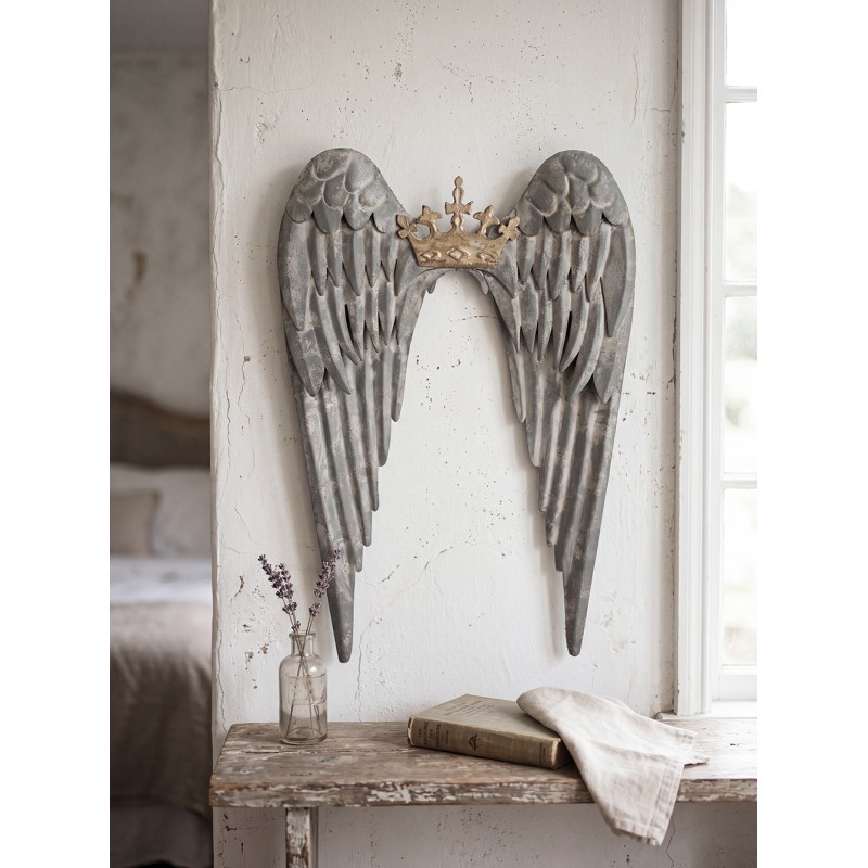 Clayre & Eef Wall Decoration Wings 46x4x65 cm Grey Metal