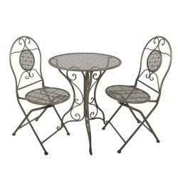 Clayre & Eef Set da bistrot Tavolo da bistrot Sedia da bistrot 3 pezzi Ø 60x70 / 50x40x93 cm Verde Metallo