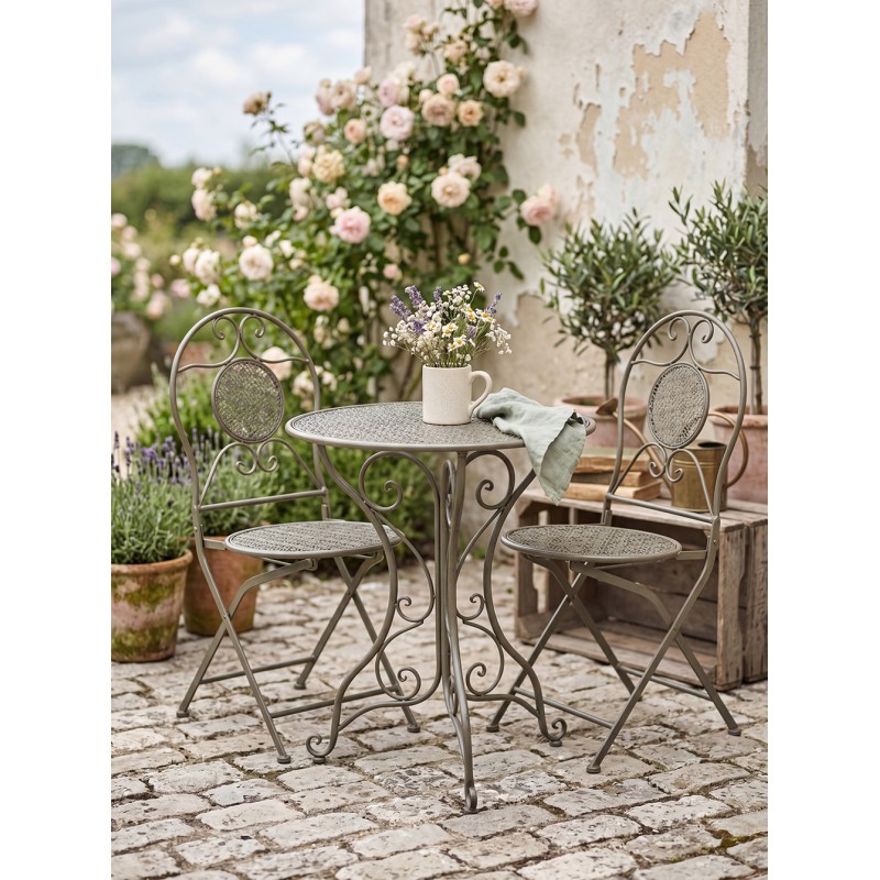 Clayre & Eef Bistroset Bistrotafel Bistrostoel 3-delig Ø 60x70 / 50x40x93 cm Groen Metaal