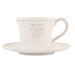 Clayre & Eef Tasse et soucoupe 160 ml Beige Céramique Coeur