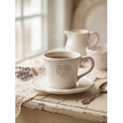 Clayre & Eef Cup and Saucer 160 ml Beige Ceramic Heart