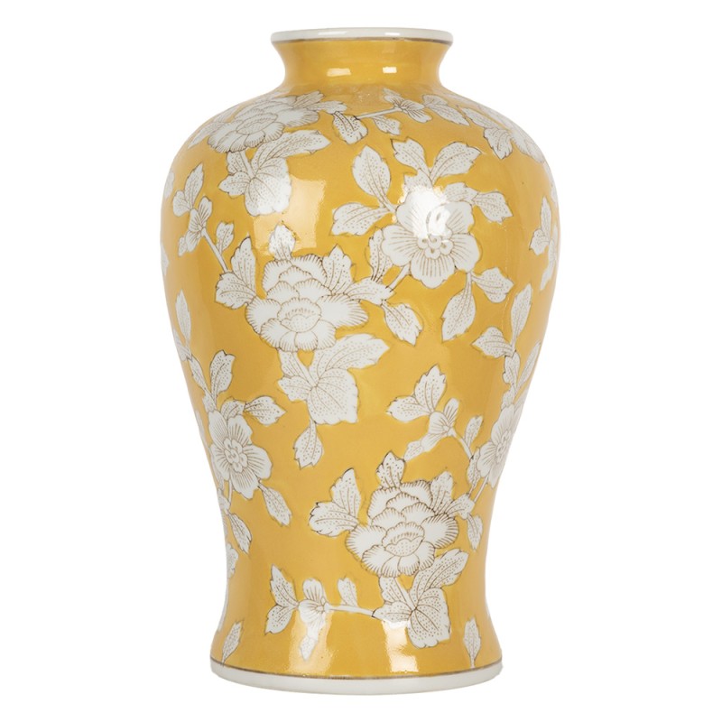 Clayre & Eef Vaas Ø 19x32 cm Geel Wit Keramiek Bloemen
