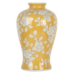 Clayre & Eef Vaas Ø 19x32 cm Geel Wit Keramiek Bloemen