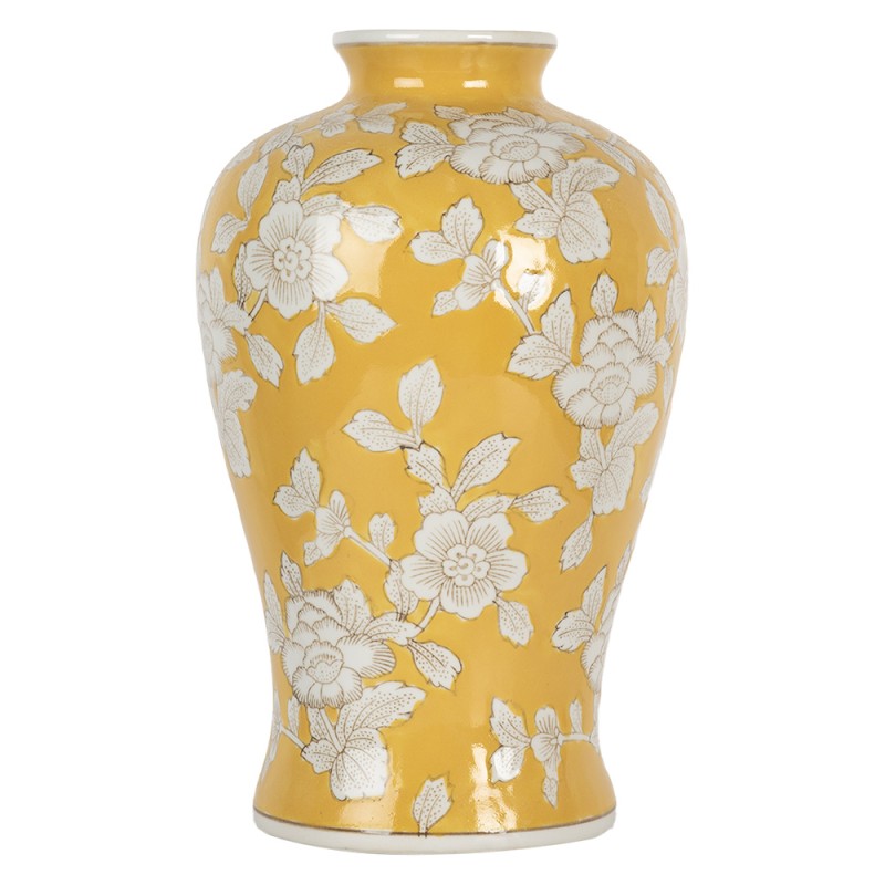 Clayre & Eef Vaas Ø 19x32 cm Geel Wit Keramiek Bloemen
