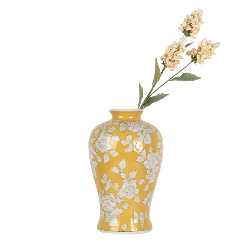 Clayre & Eef Vaas Ø 19x32 cm Geel Wit Keramiek Bloemen
