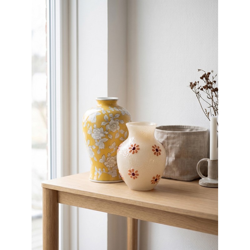 Clayre & Eef Vaas Ø 19x32 cm Geel Wit Keramiek Bloemen