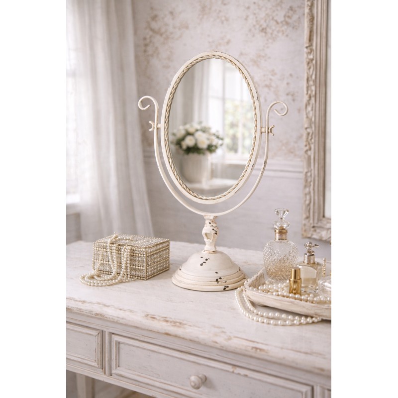 Clayre & Eef Specchio da tavolo 34x16x50 cm Beige Metallo