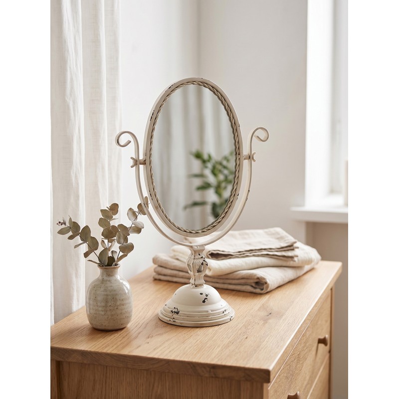 Clayre & Eef Specchio da tavolo 34x16x50 cm Beige Metallo