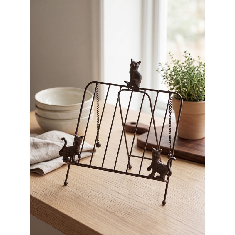Clayre & Eef Cookbook Stand 38x25x38 cm Brown Iron Cats