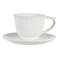 Clayre & Eef Tasse mit Untertasse 150 ml Weiß Dolomit