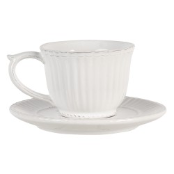 Clayre & Eef Tazza e piattino 150 ml Bianco Dolomia