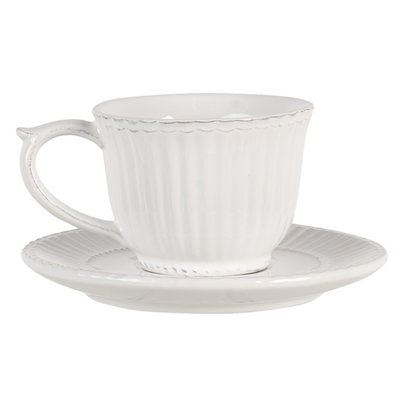 Clayre & Eef Tazza e piattino 150 ml Bianco Dolomia