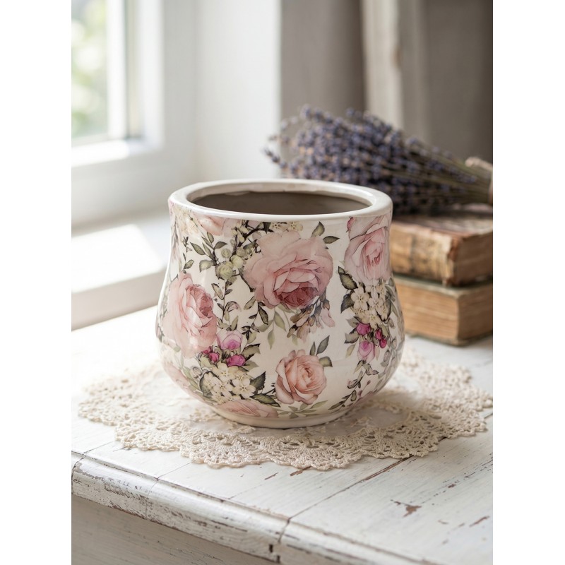 Clayre & Eef Blumentopf Ø 18x15 cm Beige Keramik