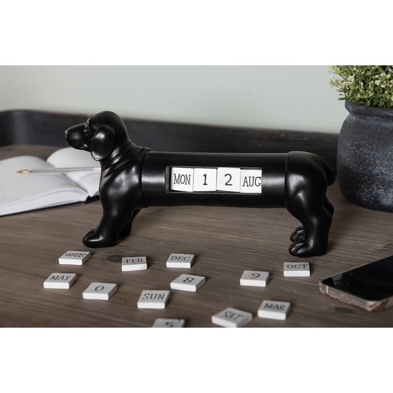 Clayre & Eef Kalender Hond 31x8x15 cm Zwart Polyresin