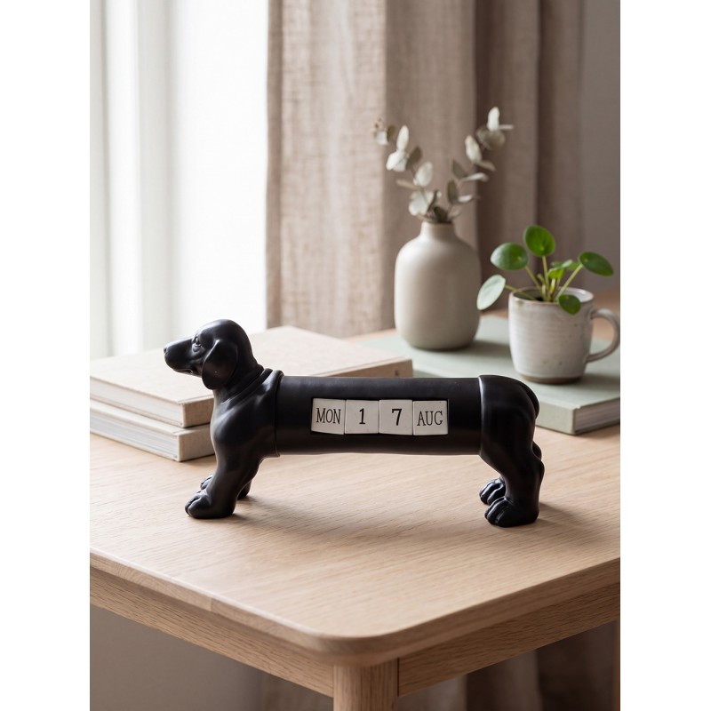 Clayre & Eef Kalender Hond 31x8x15 cm Zwart Polyresin