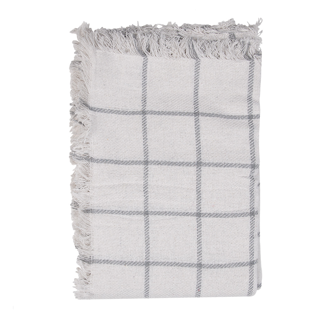 Clayre & Eef Plaid 125x150 cm Wit Grijs Katoen Strepen afbeelding 1