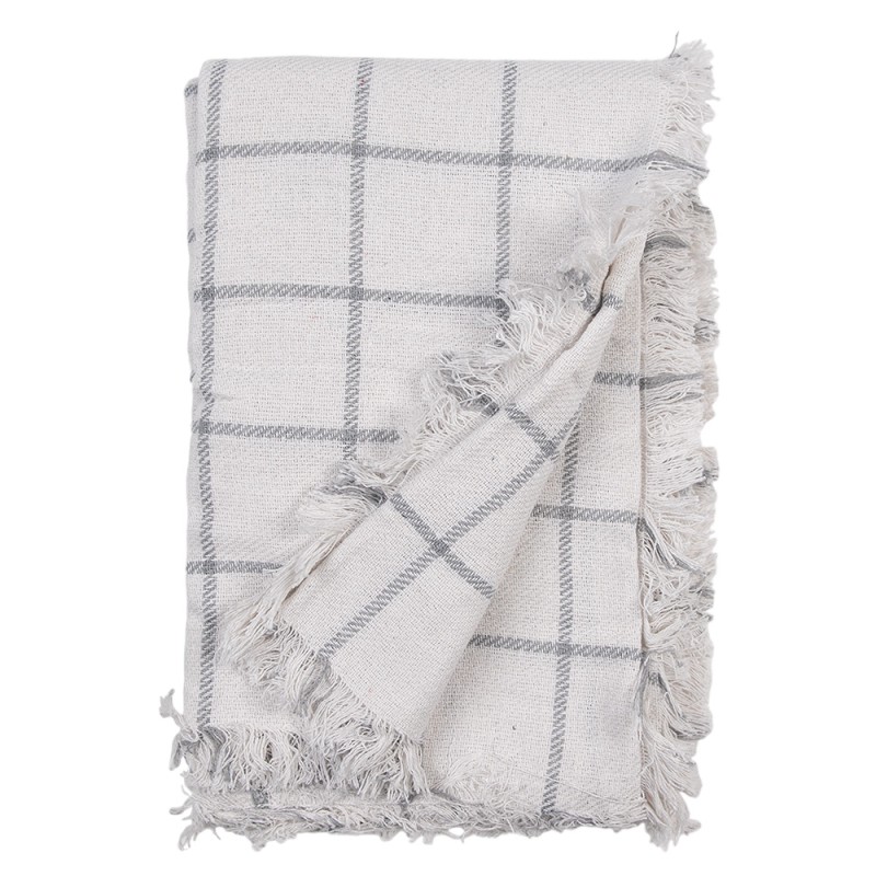 Clayre & Eef Plaid 125x150 cm Bianco Grigio Cotone Strisce